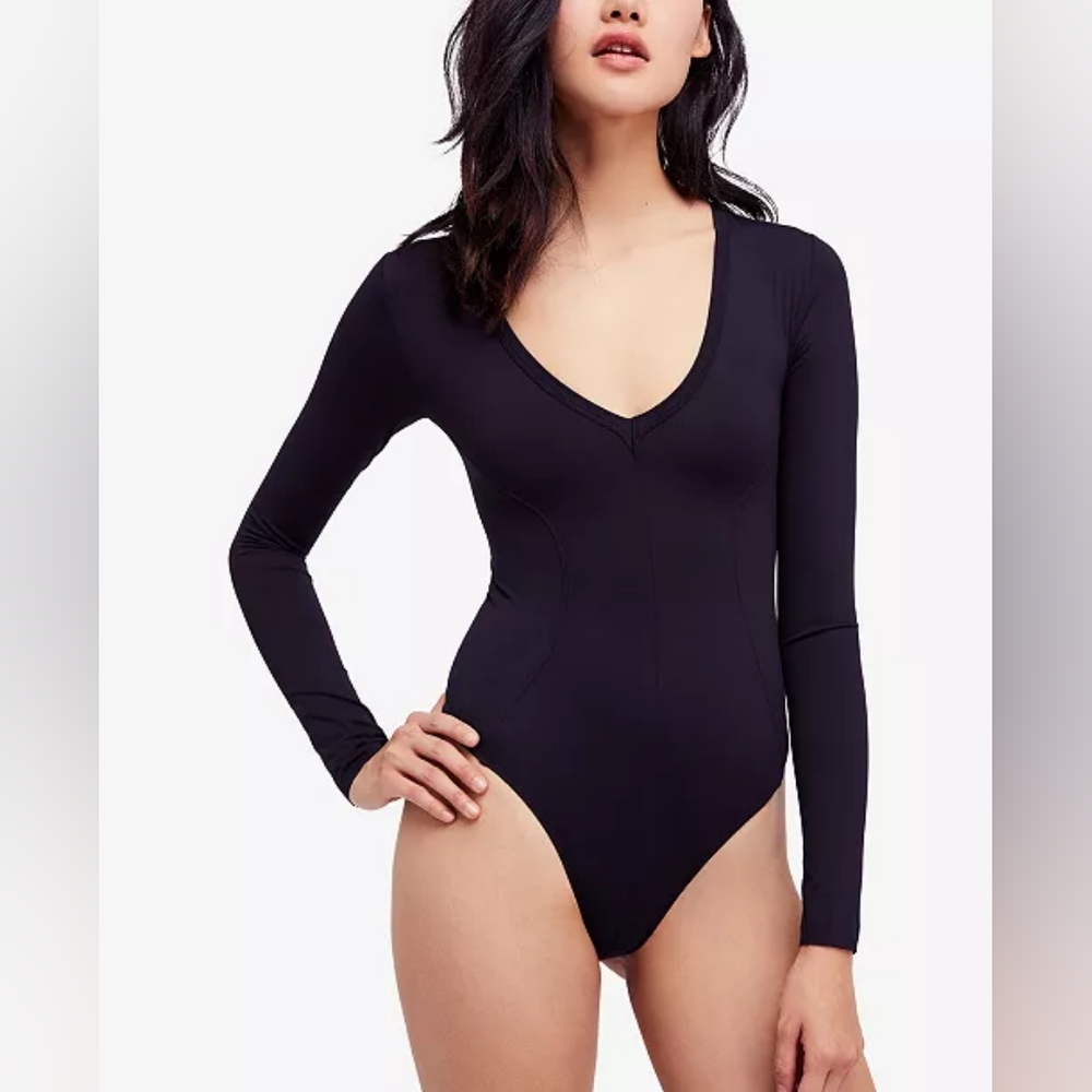 Free People Black Long Sleeve Bodysuit
